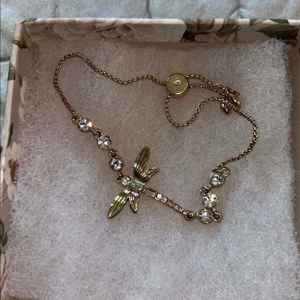 Gold Dragonfly Bracelet with Crystals